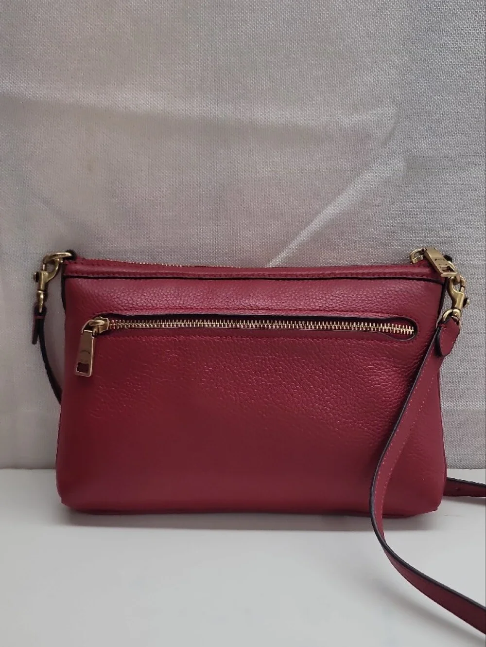 Coach Refined Pebble Leather Legacy Zip Top Crossbody In Red